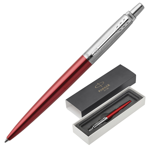 Ручка шариковая PARKER Jotter Core Kensington Red CT, корпус красный, детали хром, синяя, 1953187