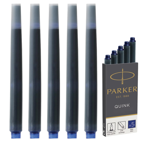 Картриджи чернильные PARKER Cartridge Quink, КОМПЛЕКТ 5 штук, синие, 1950384