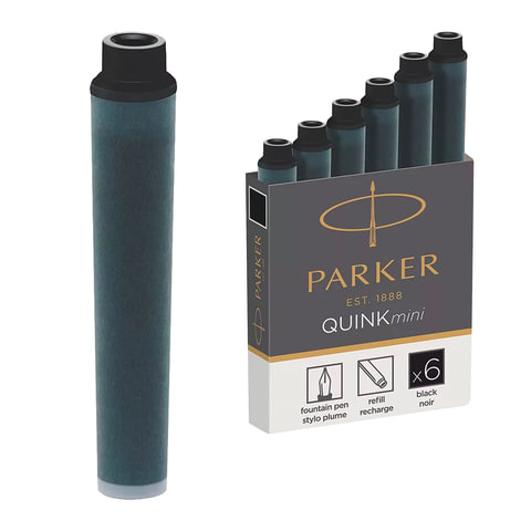 Картриджи чернильные PARKER Мини Cartridge Quink, КОМПЛЕКТ 6 шт., черные, 1950407