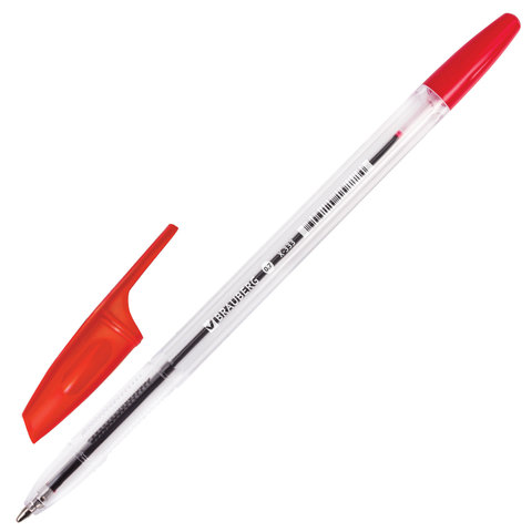 Ручка шариковая BRAUBERG X-333, КРАСНАЯ, корпус прозрачный, узел 0,7 мм, линия письма 0,35 мм, 142407