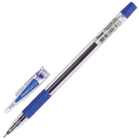 Ручка гелевая с грипом PENTEL (Япония), СИНЯЯ, корпус прозрачный, узел 0,5 мм, линия письма 0,25 мм, K405-CN Ручка гелевая с грипом PENTEL (Япония), СИНЯЯ, корпус прозрачный, узел 0,5 мм, линия письма 0,25 мм, K405-CN