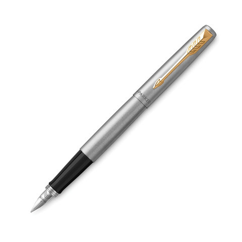 Ручка перьевая PARKER Jotter Stainless Steel GT, корпус серебристый, позолота, синяя, 2030948