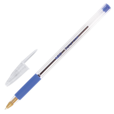 Ручка шариковая с грипом BIC Cristal Grip, СИНЯЯ, корпус прозрачный, узел 1 мм, линия письма 0,32 мм, 889985