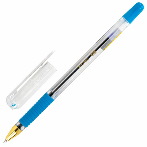 Ручка шариковая с грипом BRAUBERG X-ONE, СИНЯЯ, корпус прозрачный, узел 0,5 мм, линия письма 0,35 мм, 143985