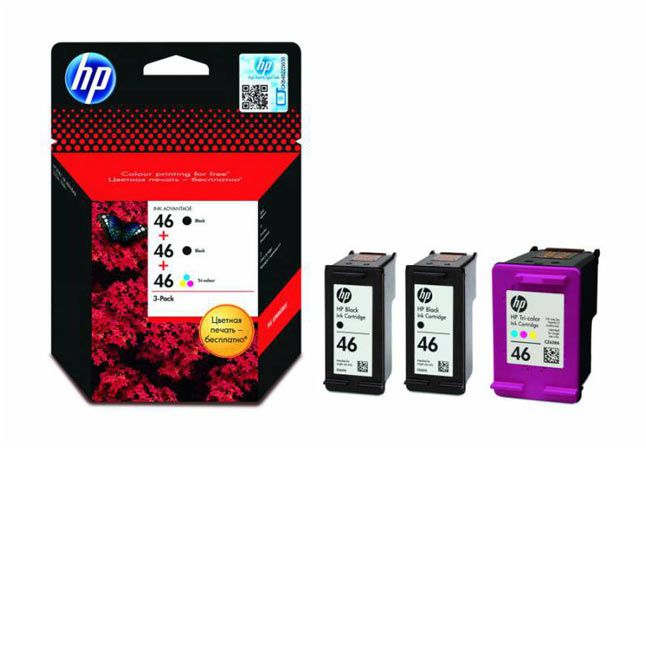 Картридж 46 для HP DJ 2020/2520, 1,5К  F6T40AE, BK(2)/Tri-color(1)