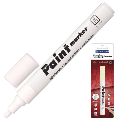 Маркер-краска лаковый paint marker БЕЛЫЙ CENTROPEN, скошенный наконечник, 1-5 мм, 9100, 5 9100 9900