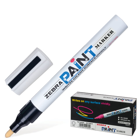 Маркер-краска перманентный нестираемый ZEBRA Paint, 2 мм, ЧЕРНЫЙ, круглый наконечник, MOP-200M-BK