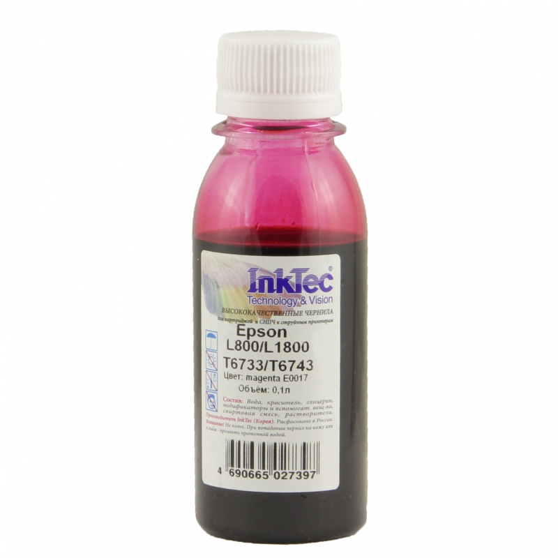 Чернила InkTec (E0017) для Epson L800/L1800 (T6733/ T6743), M, 0,1 л.