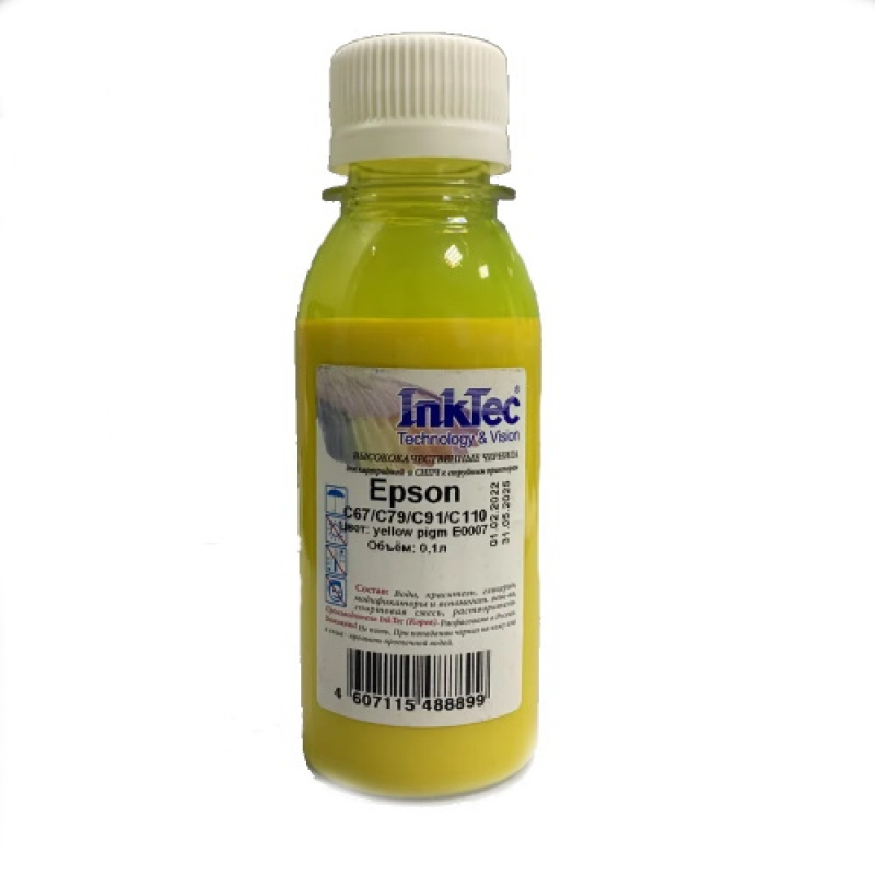 Чернила InkTec (E0007) для Epson C67/C79/C91/C110, Пигментные, Y, 0,1 л.