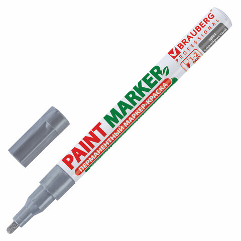 Маркер-краска лаковый paint marker 2 мм, СЕРЕБРЯНЫЙ, БЕЗ КСИЛОЛА без запаха, алюминий, BRAUBERG PROFESSIONAL, 150866