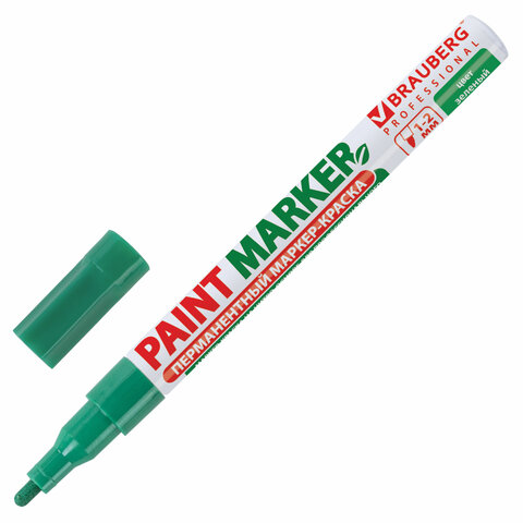 Маркер-краска лаковый paint marker 2 мм, ЗЕЛЕНЫЙ, БЕЗ КСИЛОЛА без запаха, алюминий, BRAUBERG PROFESSIONAL, 150870