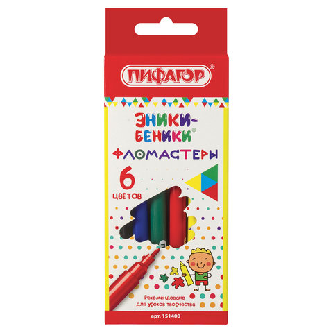 Фломастеры ПИФАГОР ЭНИКИ-БЕНИКИ, 6 цветов, вентилируемый колпачок, 151400