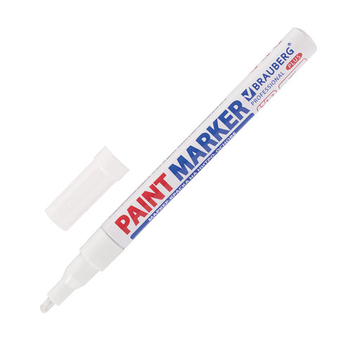 Маркер-краска лаковый paint marker 2 мм, БЕЛЫЙ, НИТРО-ОСНОВА, алюминиевый корпус, BRAUBERG PROFESSIONAL PLUS, 151438