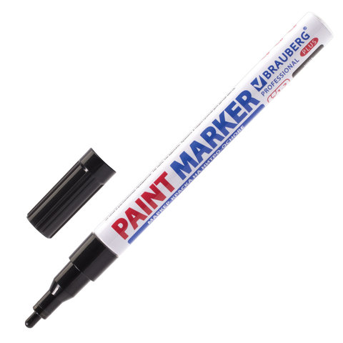 Маркер-краска лаковый paint marker 2 мм, ЧЕРНЫЙ, НИТРО-ОСНОВА, алюминиевый корпус, BRAUBERG PROFESSIONAL PLUS, 151439