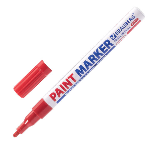 Маркер-краска лаковый paint marker 2 мм, КРАСНЫЙ, НИТРО-ОСНОВА, алюминиевый корпус, BRAUBERG PROFESSIONAL PLUS, 151440