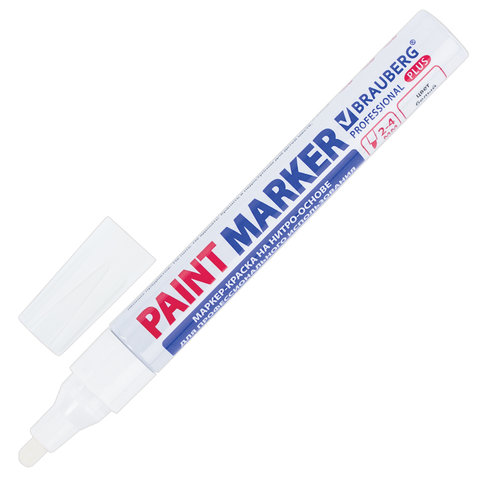 Маркер-краска лаковый paint marker 4 мм, БЕЛЫЙ, НИТРО-ОСНОВА, алюминиевый корпус, BRAUBERG PROFESSIONAL PLUS, 151444