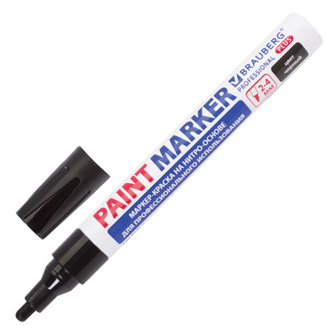Маркер-краска лаковый paint marker 4 мм, ЧЕРНЫЙ, НИТРО-ОСНОВА, алюминиевый корпус, BRAUBERG PROFESSIONAL PLUS, 151445