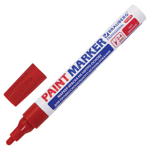 Маркер-краска лаковый paint marker 4 мм, КРАСНЫЙ, НИТРО-ОСНОВА, алюминиевый корпус, BRAUBERG PROFESSIONAL PLUS, 151446
