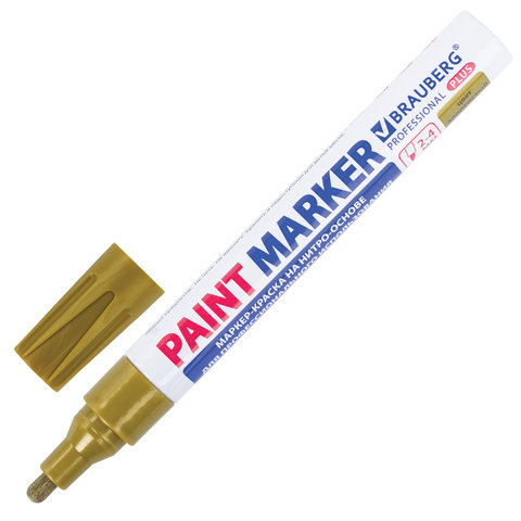 Маркер-краска лаковый paint marker 4 мм, ЗОЛОТОЙ, НИТРО-ОСНОВА, алюминиевый корпус, BRAUBERG PROFESSIONAL PLUS, 151449