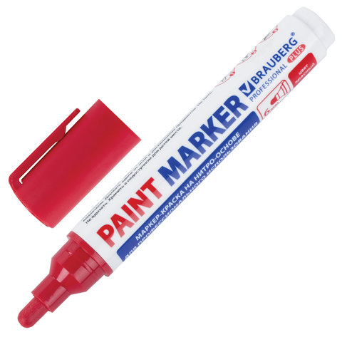 Маркер-краска лаковый paint marker 6 мм, КРАСНЫЙ, НИТРО-ОСНОВА, BRAUBERG PROFESSIONAL PLUS EXTRA, 151452