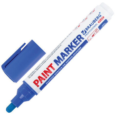 Маркер-краска лаковый paint marker 6 мм, СИНИЙ, НИТРО-ОСНОВА, BRAUBERG PROFESSIONAL PLUS EXTRA, 151453