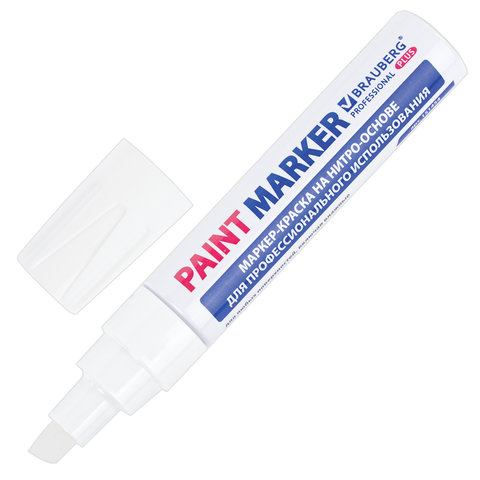 Маркер-краска лаковый paint marker 8 мм, БЕЛЫЙ, НИТРО-ОСНОВА, алюминиевый корпус, BRAUBERG PROFESSIONAL PLUS JUMBO, 151454
