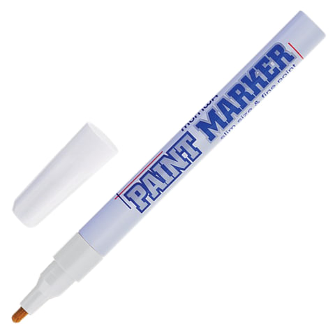 Маркер-краска лаковый paint marker MUNHWA Slim, 2 мм, БЕЛЫЙ, нитро-основа, алюминиевый корпус, SPM-05