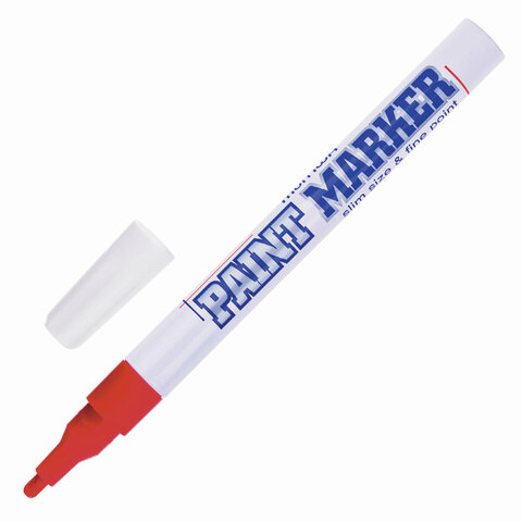 Маркер-краска лаковый paint marker MUNHWA Slim, 2 мм, КРАСНЫЙ, нитро-основа, алюминиевый корпус, SPM-03