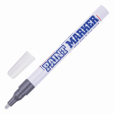 Маркер-краска лаковый paint marker MUNHWA Slim, 2 мм, СЕРЕБРЯНЫЙ, нитро-основа, алюминиевый корпус, SPM-06