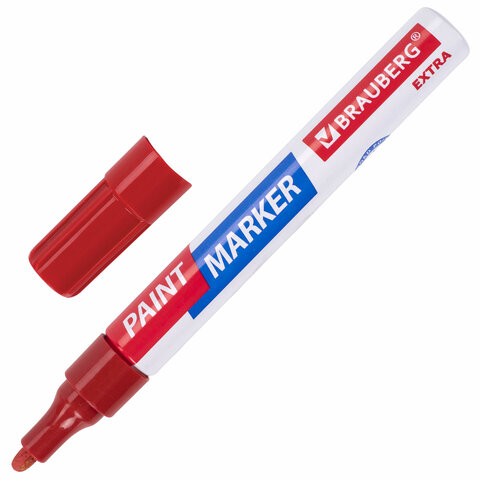 Маркер-краска лаковый EXTRA paint marker 4 мм, КРАСНЫЙ, УСИЛЕННАЯ НИТРО-ОСНОВА, BRAUBERG, 151980