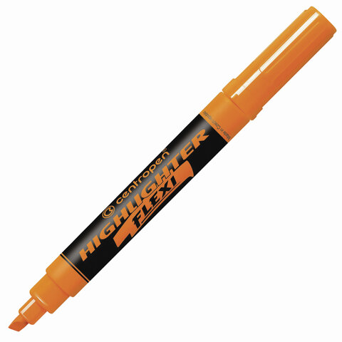 Текстовыделитель CENTROPEN Flexi, ОРАНЖЕВЫЙ, гибкий наконечник, линия 1-5 мм, 8542, 4 8542 0152