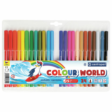 Фломастеры 24 ЦВЕТА CENTROPEN Colour World, трехгранные, смываемые, вентилируемый колпачок, 7550/24TP, 7 7550 2484