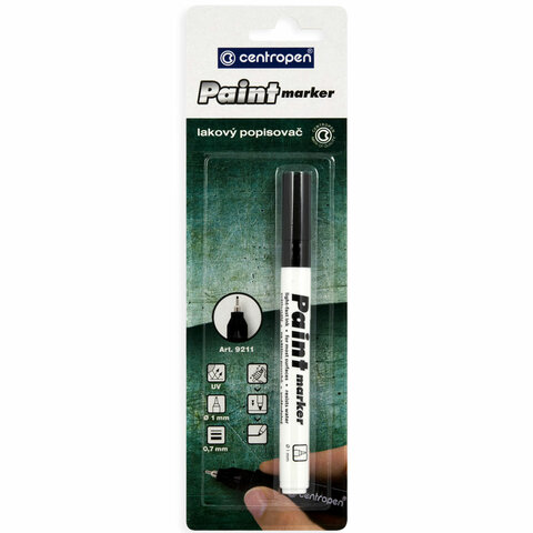 Маркер-краска лаковый paint marker ЧЕРНЫЙ CENTROPEN, игольчатый наконечник, 0,7 мм, 9211, 5 9211 9912