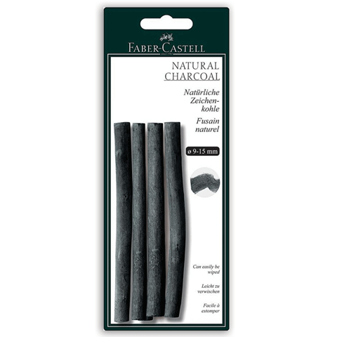 Уголь натуральный для рисования FABER-CASTELL, НАБОР 4 шт., Pitt, толщина 9-15 мм, 129498