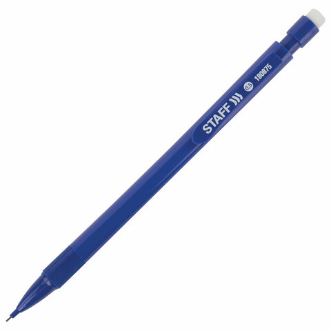 Карандаш механический 0,5 мм, STAFF EVERYDAY MP-875, корпус синий, ластик, 180875