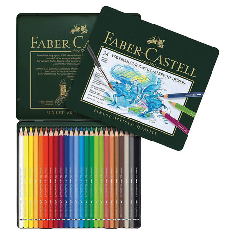 Карандаши цветные акварельные художественные FABER-CASTELL Albrecht Durer, 24 цвета, металлическая коробка, 117524 Карандаши цветные акварельные художественные FABER-CASTELL Albrecht Durer, 24 цвета, металлическая коробка, 117524
