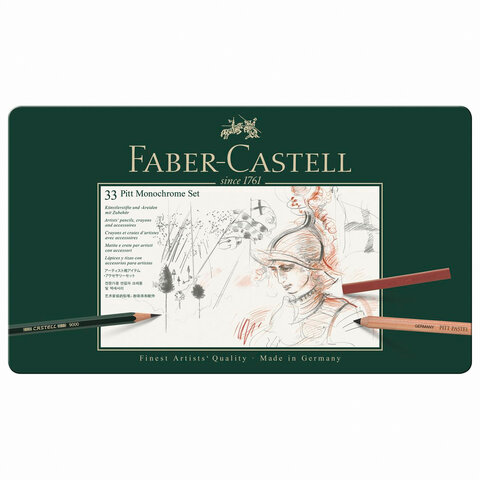 Набор художественный FABER-CASTELL Pitt Monochrome, 33 предмета, металлическая коробка, 112977 Набор художественный FABER-CASTELL Pitt Monochrome, 33 предмета, металлическая коробка, 112977