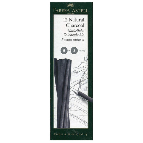Уголь натуральный для рисования FABER-CASTELL, НАБОР 12 шт., Pitt, толщина 5-8 мм, 129298