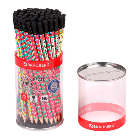 Карандаш чернографитный BRAUBERG PATTERNS, 1 шт., HB, с ластиком, корпус ассорти, 181748