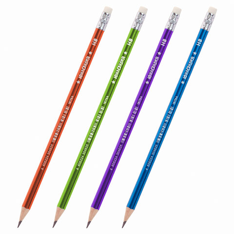 Карандаш чернографитный ЮНЛАНДИЯ МЕТАЛЛИК, 1 шт., HB, с ластиком, корпус ассорти, 181764