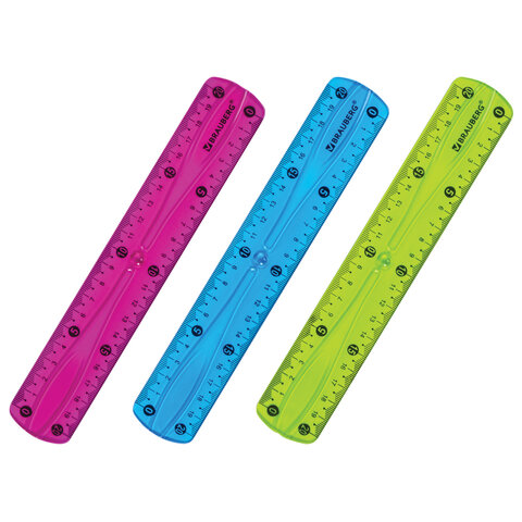Линейка 20 см гибкая BRAUBERG FLEX, пластиковая, ассорти, европодвес, 210674