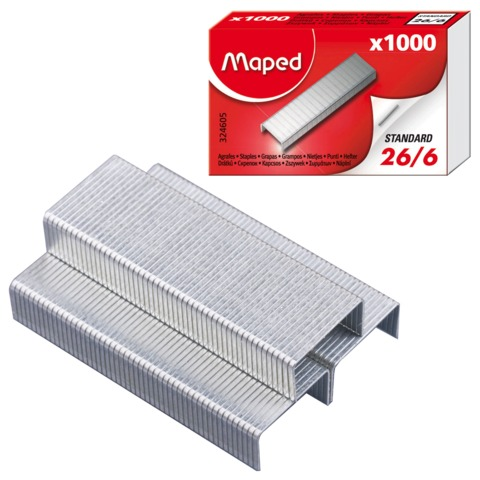 Скобы для степлера №26/6, 1000 штук, MAPED Франция, до 20 листов, 324605