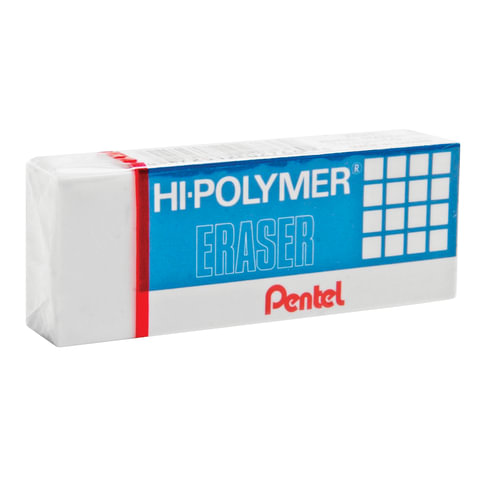 Ластик PENTEL Япония HI-POLYMER ERASER, 43х17,5х11,5 мм, белый, прямоугольный, картонный держатель, ZEH-05
