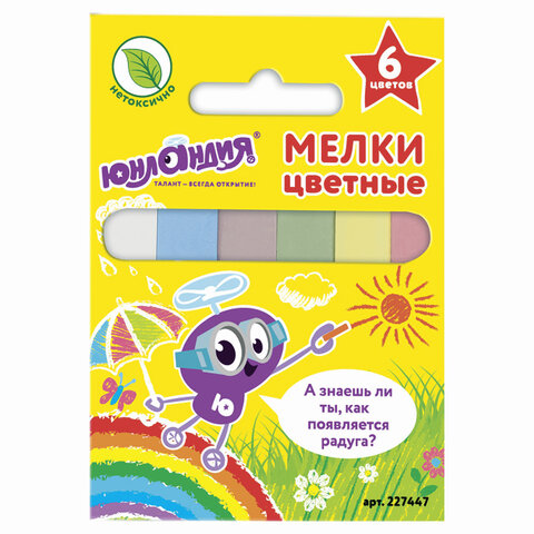 Мел цветной квадратный 6 штук, ЮНЛАНДИЯ ЮНЛАНДИК И ОКРУЖАЮЩИЙ МИР, картонная упаковка, европодвес, 227447