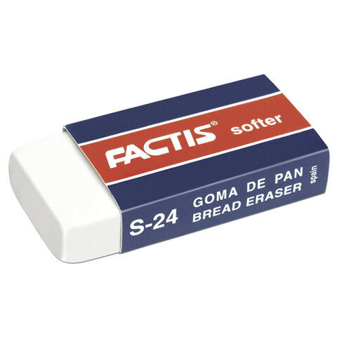 Ластик FACTIS Softer S 24 Испания, 50х24х10 мм, белый, прямоугольный, картонный держатель, CMFS24, CNFS24