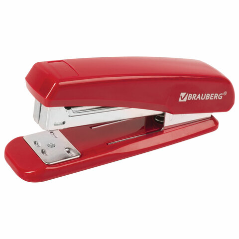 Степлер №24/6, 26/6 BRAUBERG Classic, до 25 листов, красный, 228502