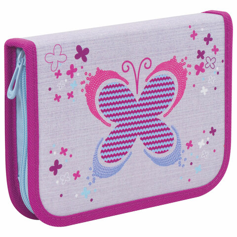Пенал TIGER FAMILY с наполнением, 1 отделение, откидная планка, 23 предмета, Playful Butterfly, 20х14х4 см, 228902, TGNQ-061C1