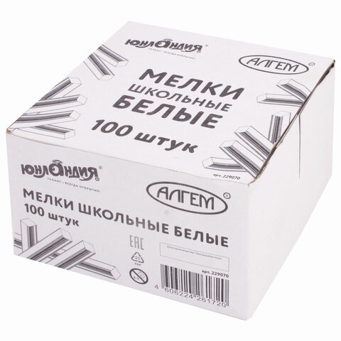 Мел белый квадратный 100 штук, ЮНЛАНДИЯ Алгем, картонная упаковка, 229070