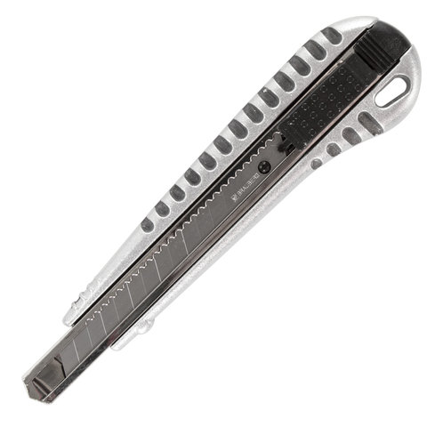 Нож  9 мм BRAUBERG Metallic, металлический корпус рифленый, автофиксатор, блистер, 236971