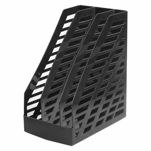 Лоток вертикальный для бумаг BRAUBERG MAXI Plus, 240 мм, 3 отделения, сетчатый, сборный, черный, 237013